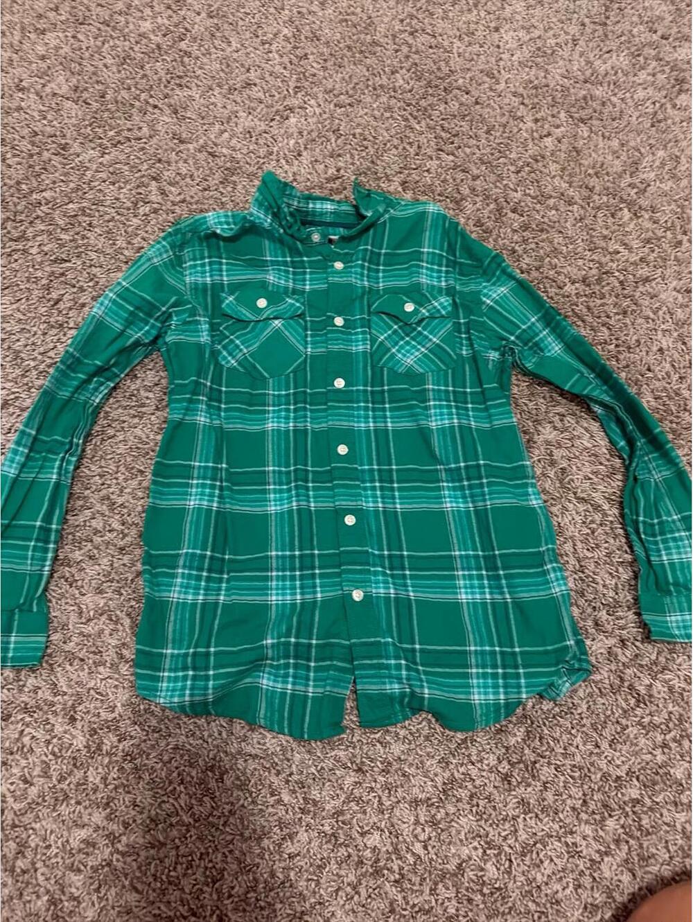 Cat and Jack Boys Large Husky Green Plaid Button-Up Shirt
